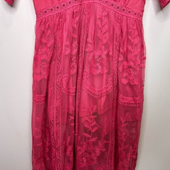 Honey Punch Pink Lace Romper Maxi Dress Size Small Plunging Neckline Feminine - Picture 10 of 15